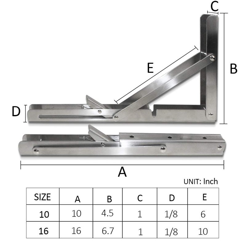 Storystore Folding Shelf Brackets - 10 Inch Heavy Duty Stainless Steel Collapsible Shelf Bracket for Bench Table, Space Saving DIY Bracket (4PCS) - Image 2